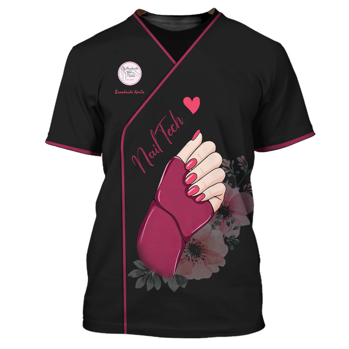 Pink Nail Artist T shirt Custom Nail Salon Uniform Manicurist Tee Shirt [Non Workwear]