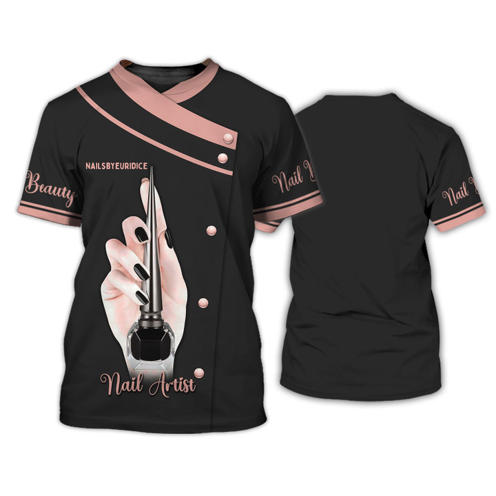 Nailsbyeuridice Shirts Black Pink Custom Nails Uniform T-shirt