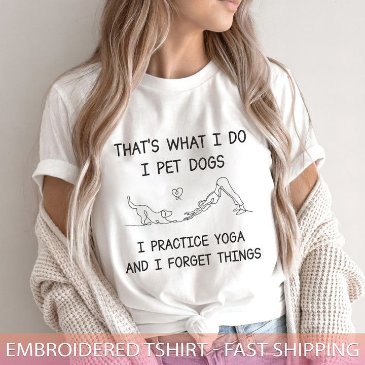 Dog And Yoga Embroidered T-Shirt Gift For Dog Lovers