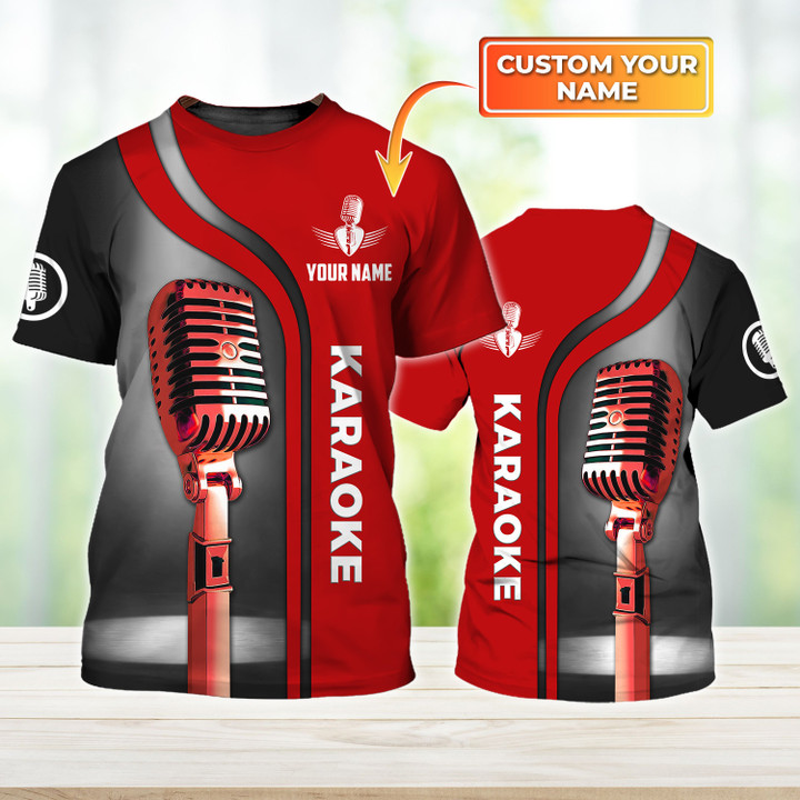 Karaoke Pattern Red No Headphone Custom Name 3D Shirts