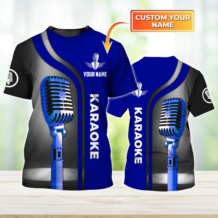 Karaoke Pattern Blue No Headphone Custom Name 3D Shirts