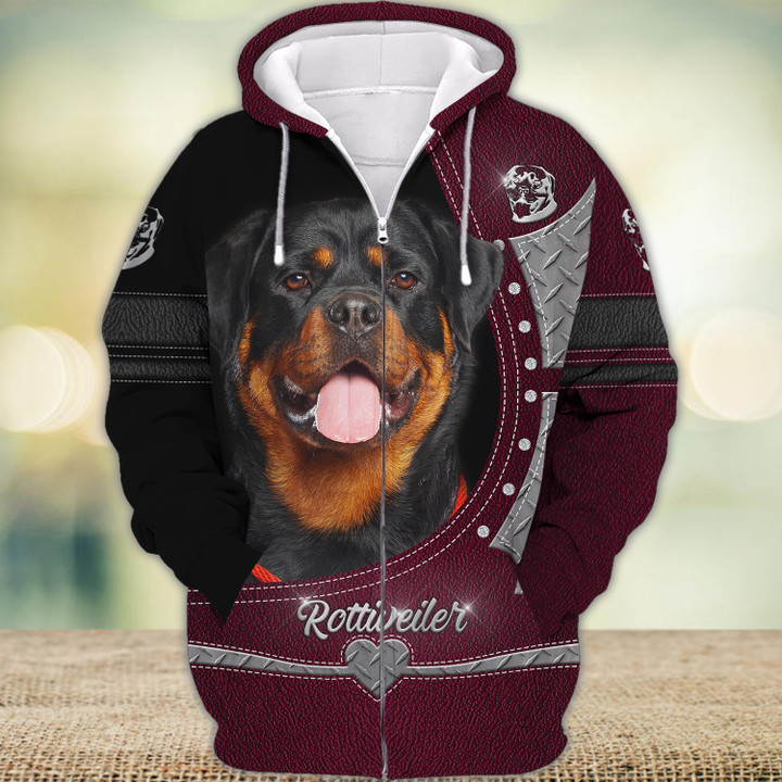 3D Printed Rottweiler Lovers Hoodie, Dog Mom Hooded Sweatshirt, Pet Owner Gifts (Red)