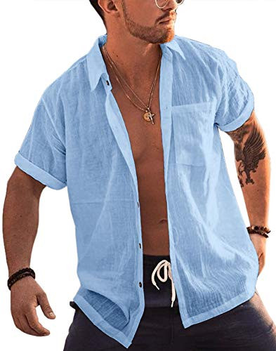 Men's Solid Casual Linen Short Sleeve Shirt 🔥Sale 50% Off Limited Time🔥