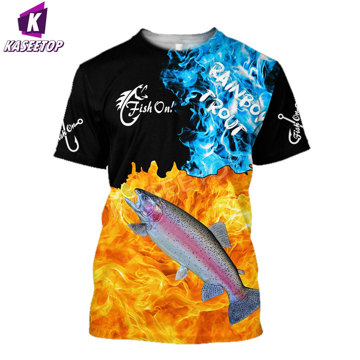 Summer Men's T-Shirt 3D Fishing Print Top O-Neck Short Sleeve Oversize