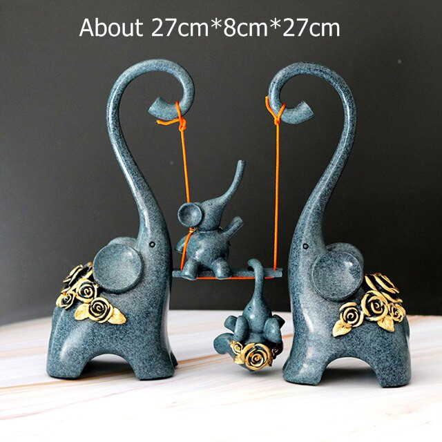 Abstract Elephant Family Statue Resin Swing Elephant Sculpture Adornment Home Decor