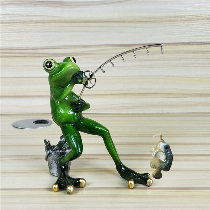 Fishing Frog Figurine Resin Frog Angler