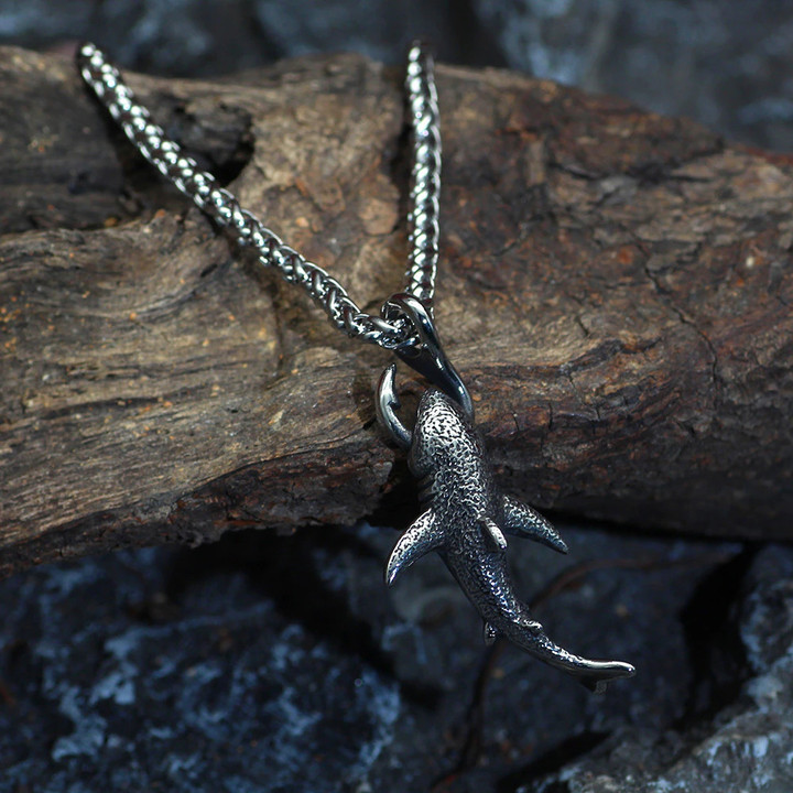 Punk Gothic Goth Stainless Steel shark necklace fishing shark jewelry For Men