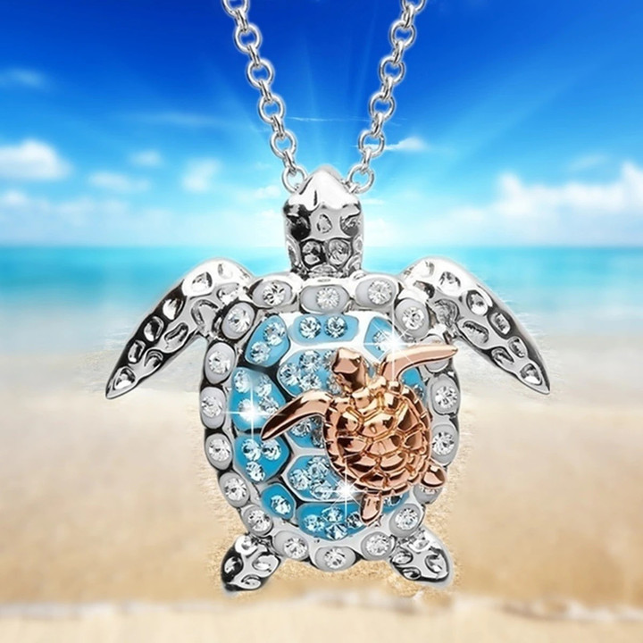 Sea Turtle Mother and Baby Pendant Necklace for Women Fishing Gift