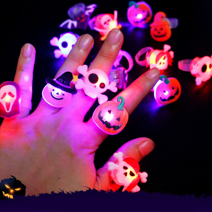 10pcs Halloween Cute Glowing Ring Pumpkin Ghost Skull Rings for Kids