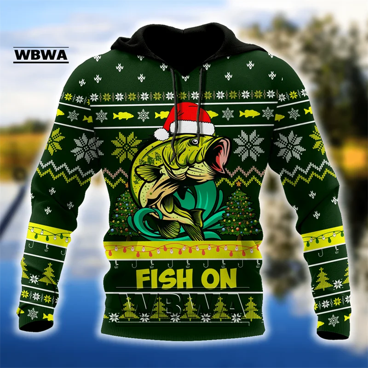 Merry Christmas Trout Fishing 3D Hoodie