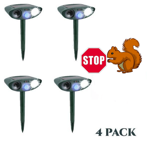 Squirrel Outdoor Solar Ultrasonic Repeller PACK of 4 - Get Rid of Squirrels in 48 Hours or It's FREE