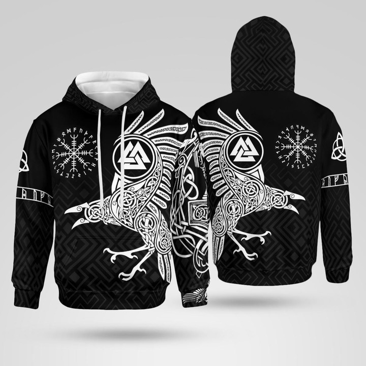 Vikings The Raven Of Odin Tattoo 3D All Over Print Hoodie