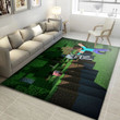 Steve Hitting A Skeleton With A Diamond Sword While A Pig Watches Gaming Area Rug, Area Rug Home Decor Floor Decor Indoor Outdoor Rugs