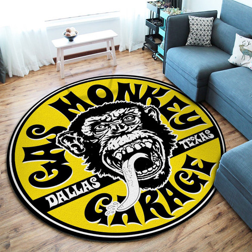 Gas Monkey Garage Round Mat 08315 Living Room Rugs, Bedroom Rugs, Kitchen Rugs