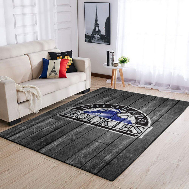 Colorado Rockies Mlb Team Logo Grey Wooden Style Style Nice Gift Home Decor Rectangle Area Rug Indoor Outdoor Rugs