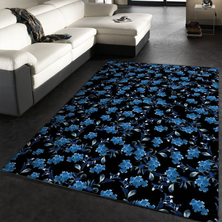 Blue Flower Pattern 1 Area Rug, Gift for fans, Home Decor Floor Decor Indoor Outdoor Rugs