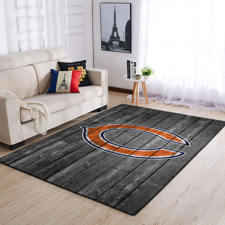 Chicago Bears Nfl Team Logo Grey Wooden Style Style Nice Gift Home Decor Rectangle Area Rug Indoor Outdoor Rugs
