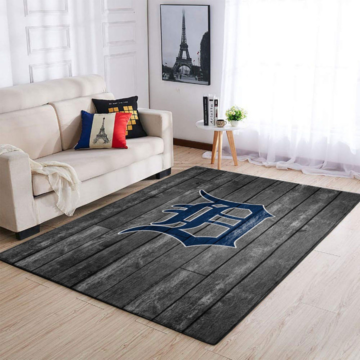 Detroit Tigers Mlb Team Logo Grey Wooden Style Style Nice Gift Home Decor Rectangle Area Rug Indoor Outdoor Rugs