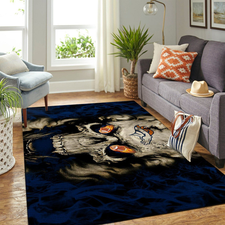 Denver Broncos Nfl Team Logo Skull Style Nice Gift Home Decor Area Rug Rugs For Living Room Indoor Outdoor Rugs