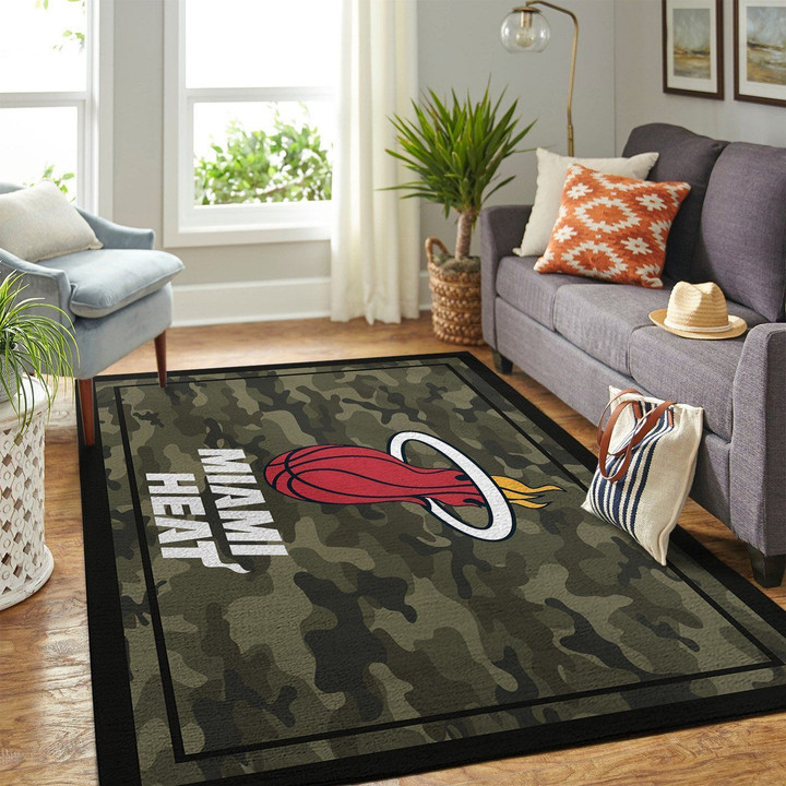 Miami Heat Nba Team Logo Camo Style Nice Gift Home Decor Rectangle Area Rug Indoor Outdoor Rugs