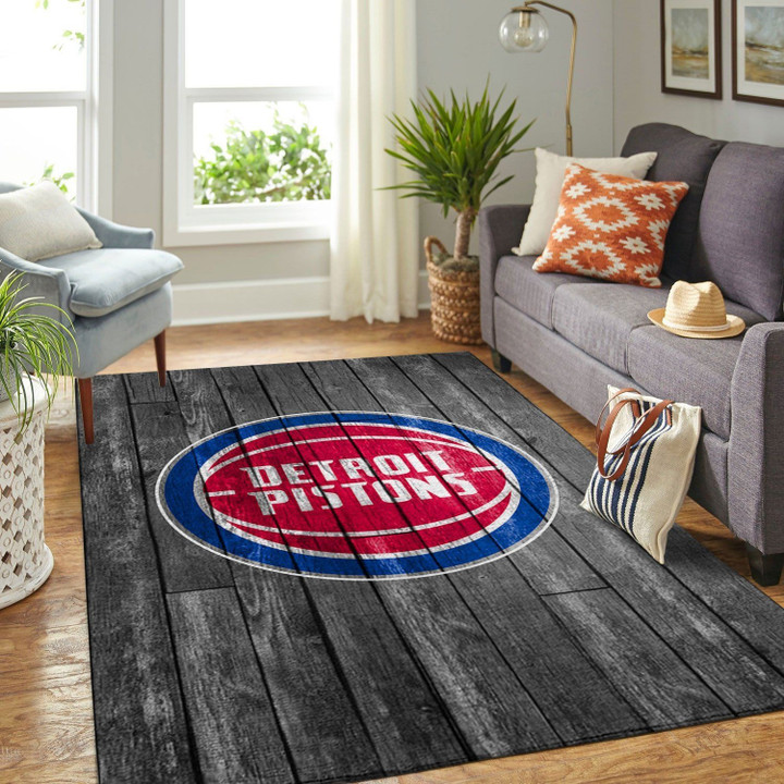 Detroit Pistons Nba Team Logo Grey Wooden Style Nice Gift Home Decor Rectangle Area Rug Indoor Outdoor Rugs