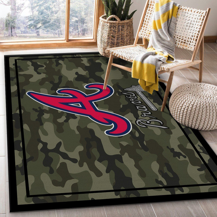 Atlanta Braves MLB Team Logo Camo Style Rug Room Carpet Custom Area Floor Home Decor Indoor Outdoor Rugs