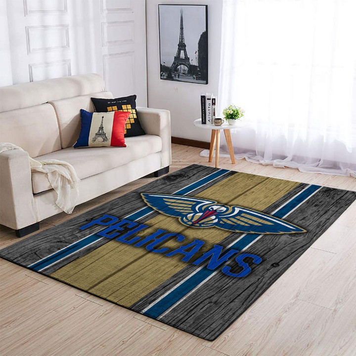 New Orleans Pelicans Nba Team Logo Wooden Style Nice Gift Home Decor Rectangle Area Rug Indoor Outdoor Rugs