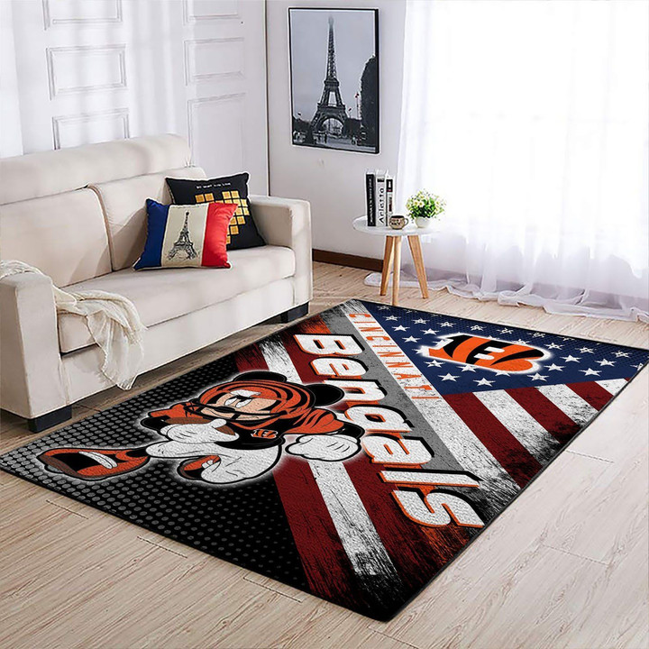 Cincinnati Bengals Nfl Team Logo Mickey Us Style Nice Gift Home Decor Area Rug Rugs For Living Room Indoor Outdoor Rugs