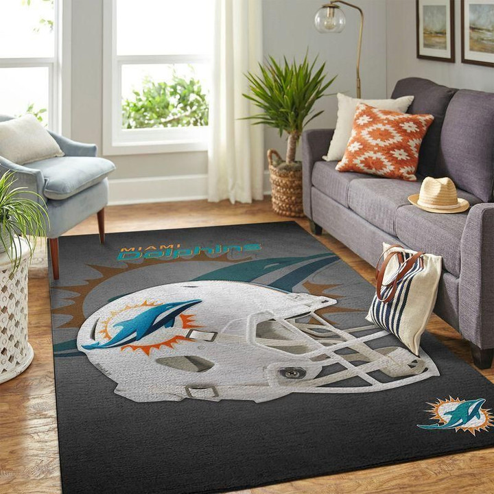 Miami Dolphins Nfl Team Logo Helmet Rug Room Carpet Custom Area Floor Home Decor Indoor Outdoor Rugs