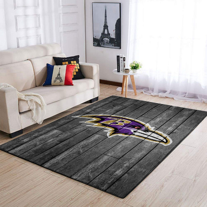Baltimore Ravens Nfl Team Logo Grey Wooden Style Style Nice Gift Home Decor Rectangle Area Rug Indoor Outdoor Rugs