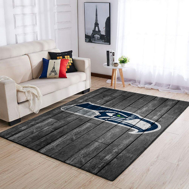 Seattle Seahawks Nfl Team Logo Grey Wooden Style Style Nice Gift Home Decor Rectangle Area Rug Indoor Outdoor Rugs