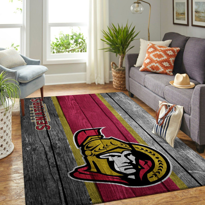 Ottawa Senators Nhl Team Logo Wooden Style Nice Gift Home Decor Rectangle Area Rug Indoor Outdoor Rugs