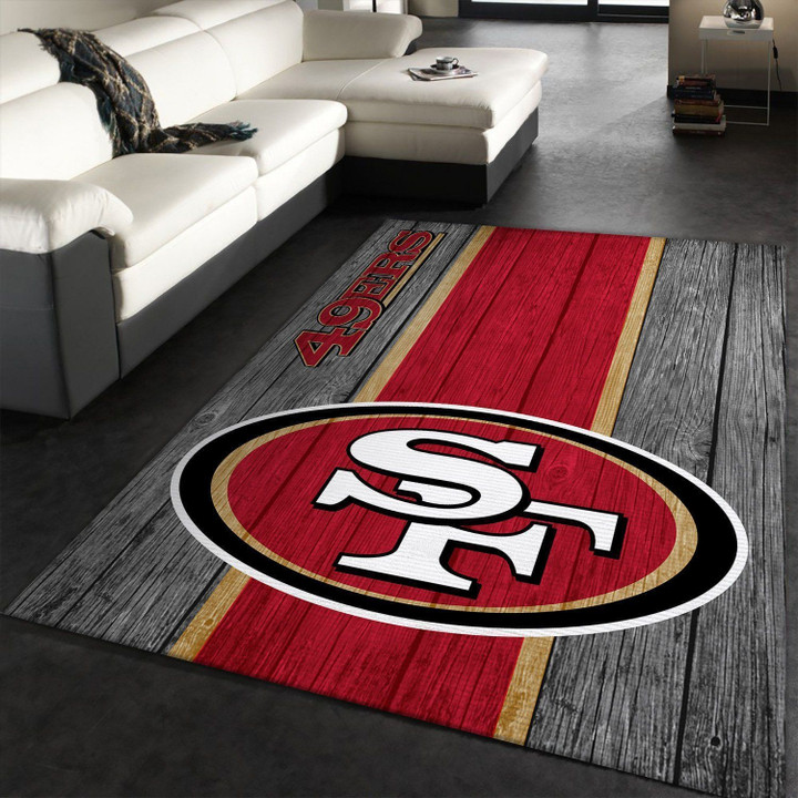 San Francisco 49ers NFL Team Logo Wooden Style Style Nice Gift Home Decor Rectangle Area Rug Indoor Outdoor Rugs