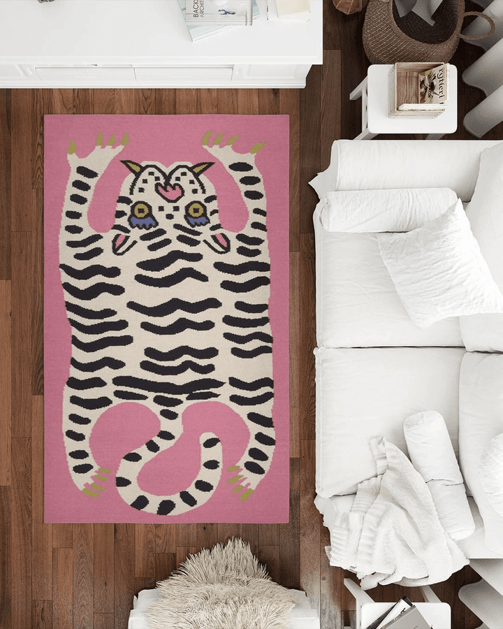Tiger Pattern Pop Art Rug Rugs for Your Living Room Modern Art Decorative Area Rug/Beige and Pink