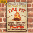 Fire pit metal sign, personalized welcome to our firepit metal Sign, Campfire decor, Friends and marshmallow get toasted, Camp    Without LED 14 inches
