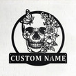 Custom Skull Flower With Butterfly Cut Metal Sign, Personalized Skull Name Sign Decoration For Room, Skull Metal Home Decor, Custom Skull    Without LED 12 inches
