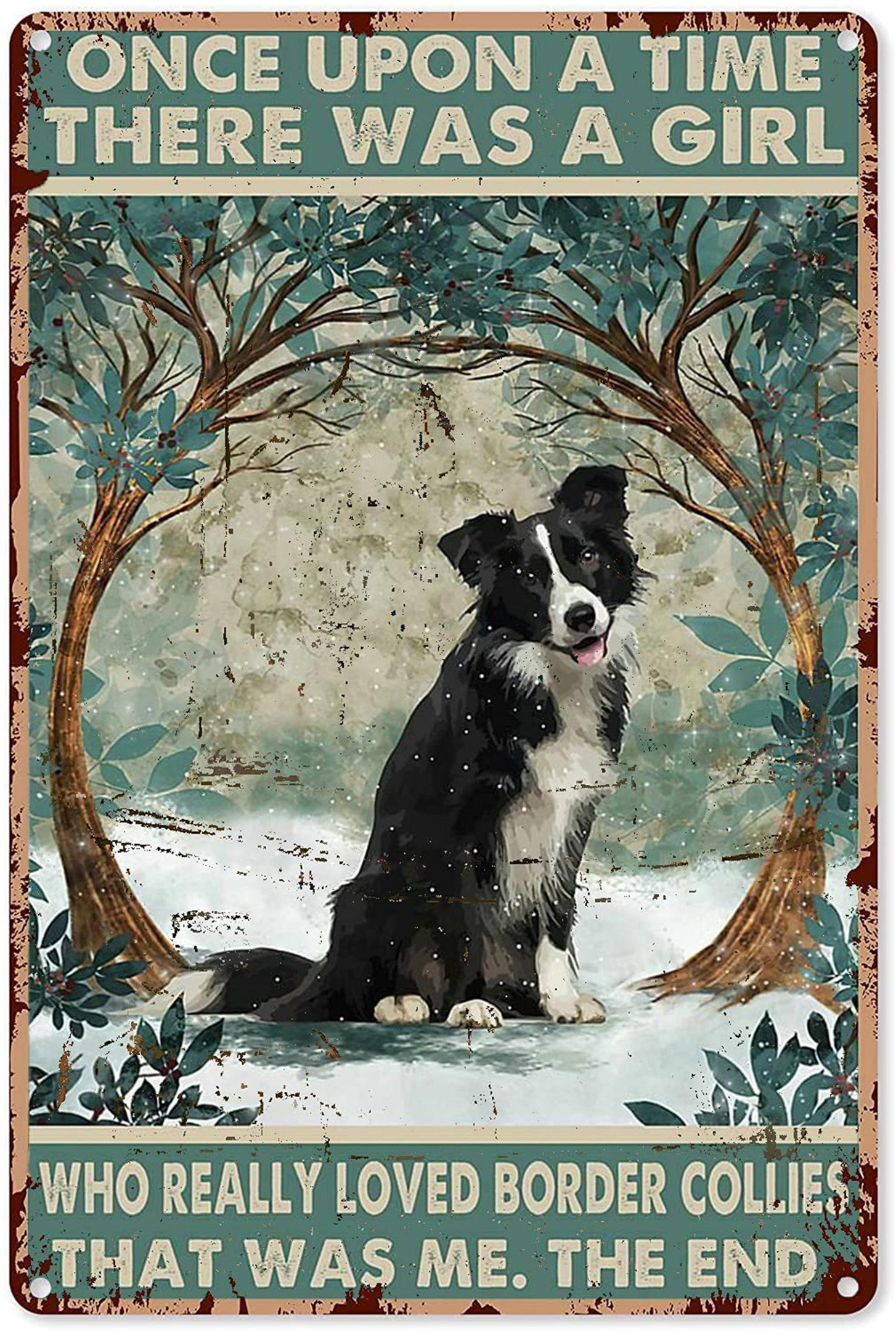 Once Upon A Time There Was A Girl Who Really Loved Rough Collie Dogs Border Collies Funny Metal Sign Poster Decor for Home Coffee Pub