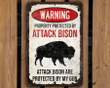 Bison Sign | Property Protected by Bison | Funny Buffalo Decor | Bison Decor