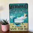 Mermaid Funny Bathroom Vintage Metal Tin Sign Wash Your Tail