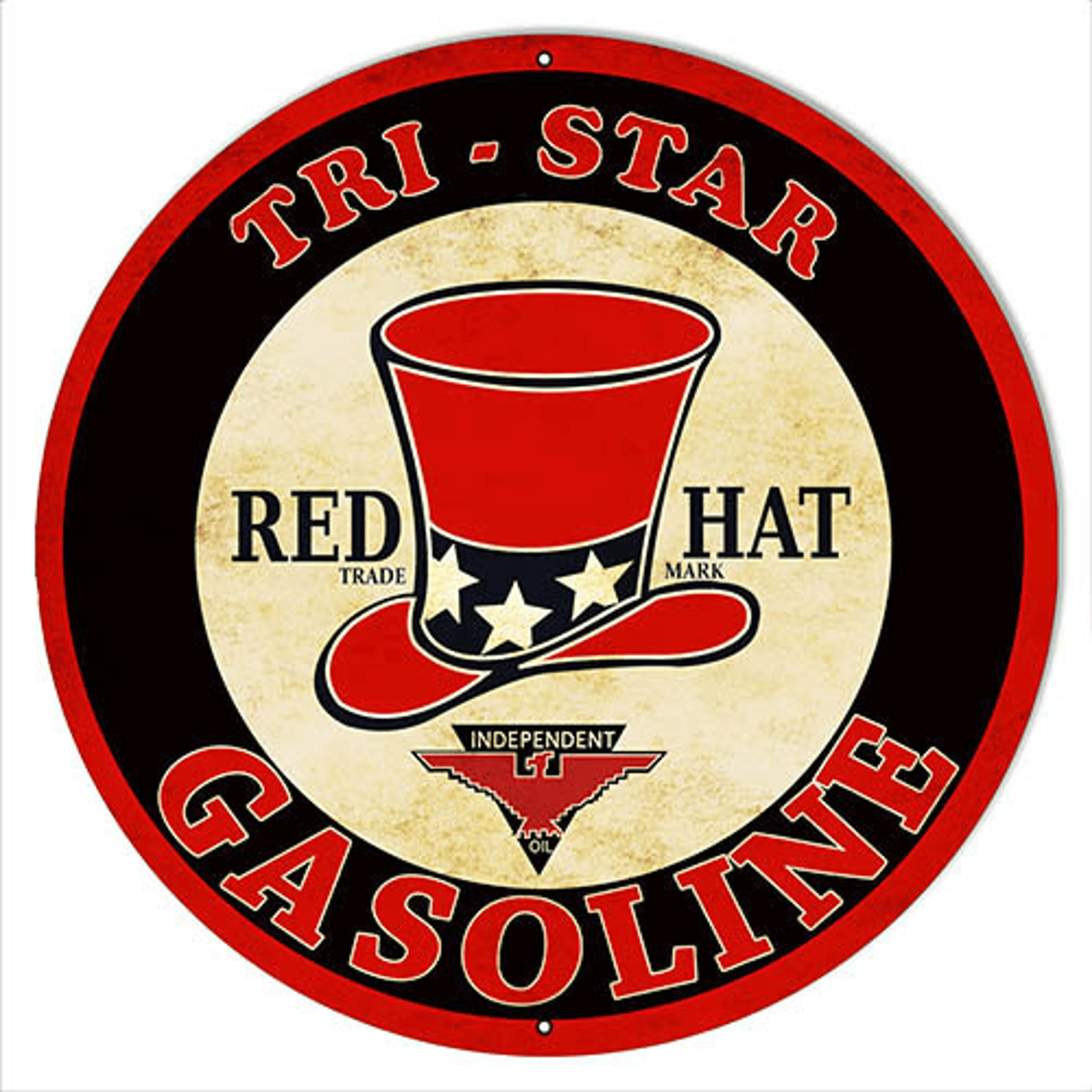 Red Hat Tri Star Gasoline 14 x 14 Metal Sign Choose Aged OR New Style Vintage Style Reproduction Garage Art RG