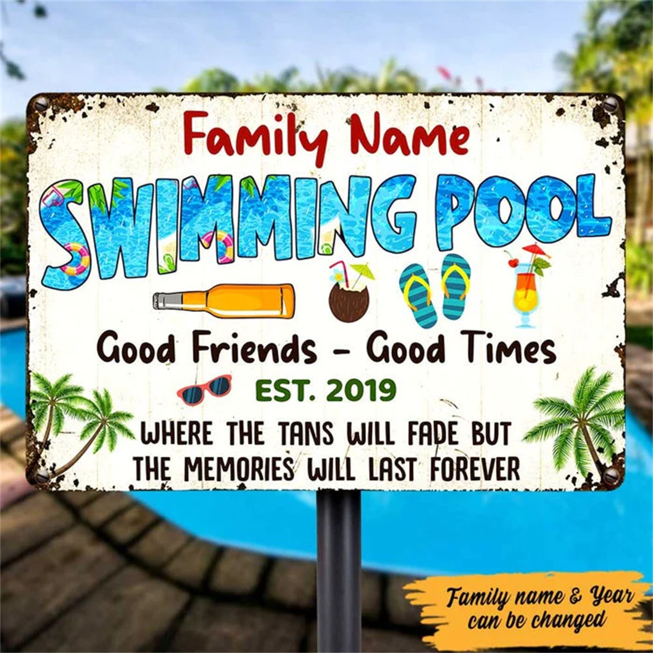 Personalized Pool Good Memories Metal Sign