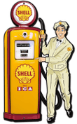 Shell Gas Pump Attendant Replica Sign 30 x 18 Powder Coated Steel Vintage Style Retro Gas Oil Garage Art Wall Decor SHL023 PS