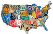 USA License Plate Map Metal Wall Art 35 x 21 laser cut out metal sign United States vintage style home office garage art wall decor