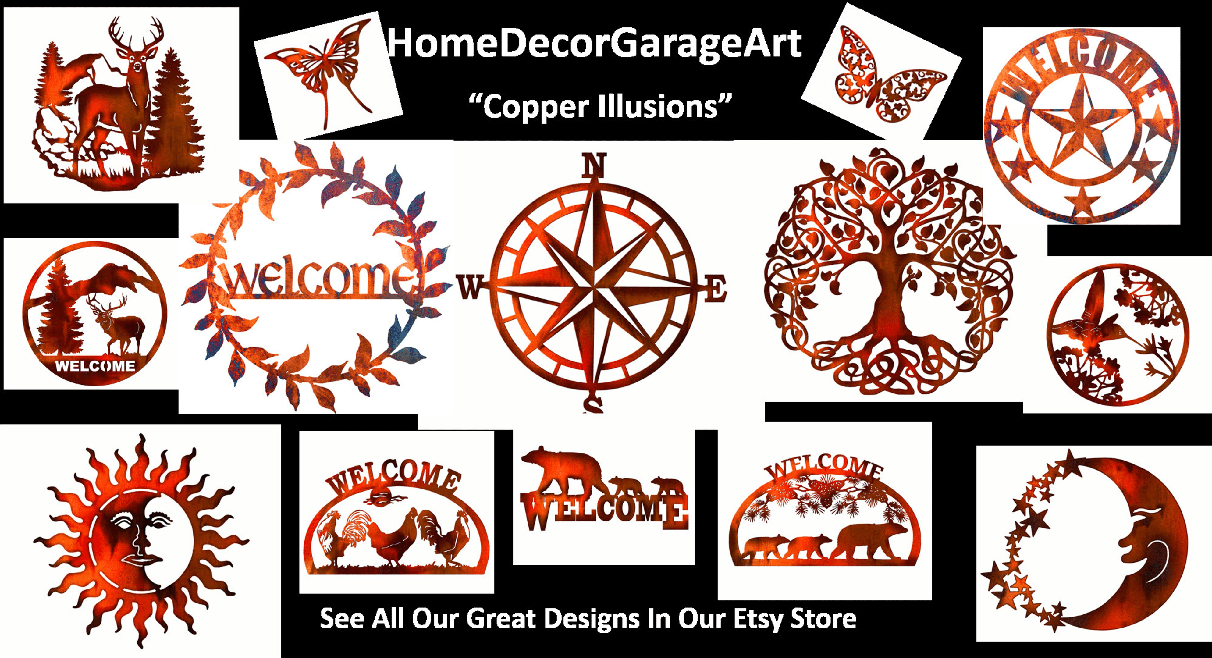 Welcome with Bucks Laser Cut Out Sign With Copper Looking Finish Silhouette Metal Art Sign Wall Decor Art RG