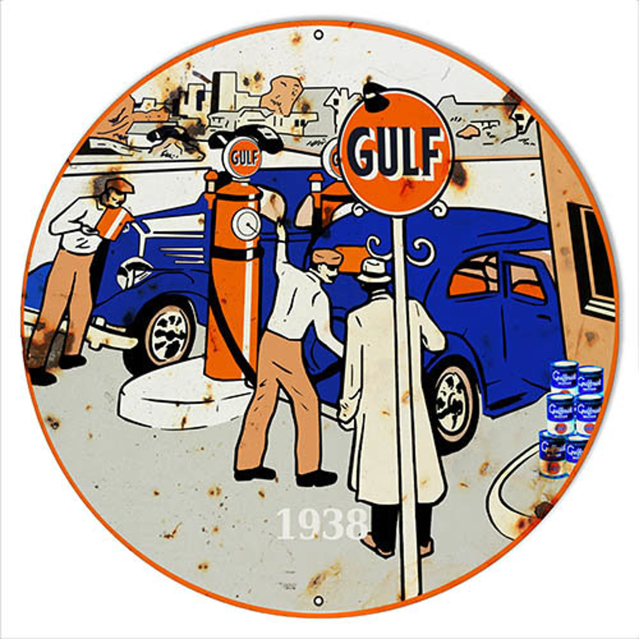 Gulf Fuel Oil Gasoline Dealer Circa 1938 Sign Aged Style OR New Style 4 Sizes 22 Gauge Metal Sign Vintage Style Retro Garage Art RG
