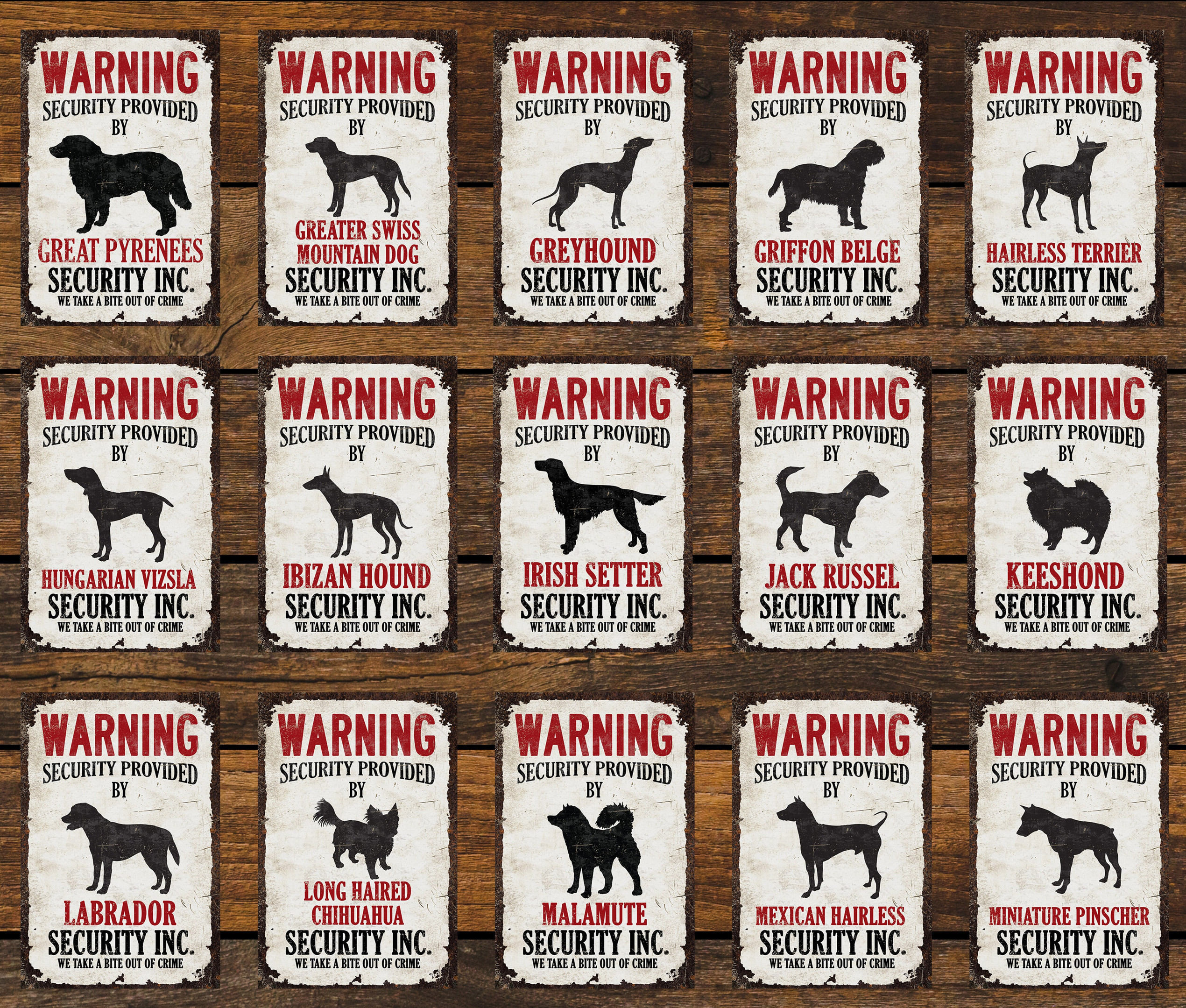 Beware of Security Dog Your Breed Funny Metal Sign