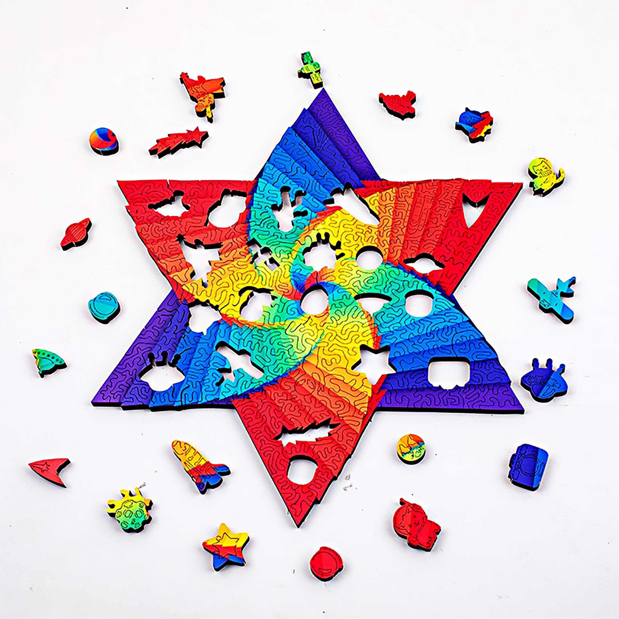 six-pointed star Wooden Color Puzzles - Assemble Puzzles - Logic Puzzles