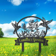 Personalized Hummingbird Hibiscus Flowers Garden Sign Metal Yard Art with Stakes