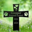 Personalized Pet Memorial Cross Steel Grave Marker with Paw Prints Custom Pet Loss Gift