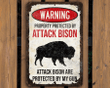 Bison Sign - Property Protected By Bison - Funny Buffalo Decor - Bison Decor